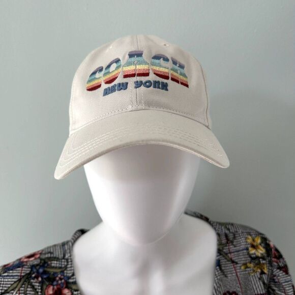 Coach Logo Rainbow Striped Women's Baseball Cap Hat - Picture 12 of 13